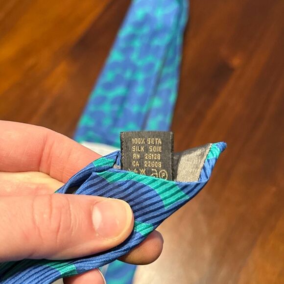 Vintage 1980s Silk Tie Echo Blue Green Abstract Men’s 58” - Picture 5 of 6
